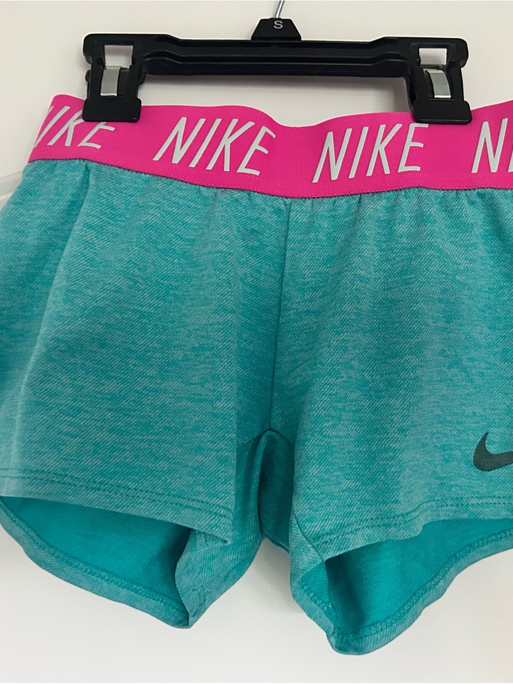 Nike Teal Girls' Shorts with Pink Logo Waistband